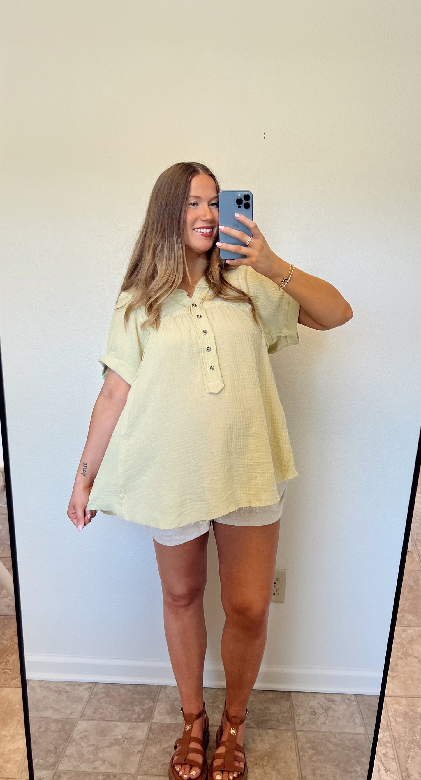 Alix Gauze Top - Dusty Lime