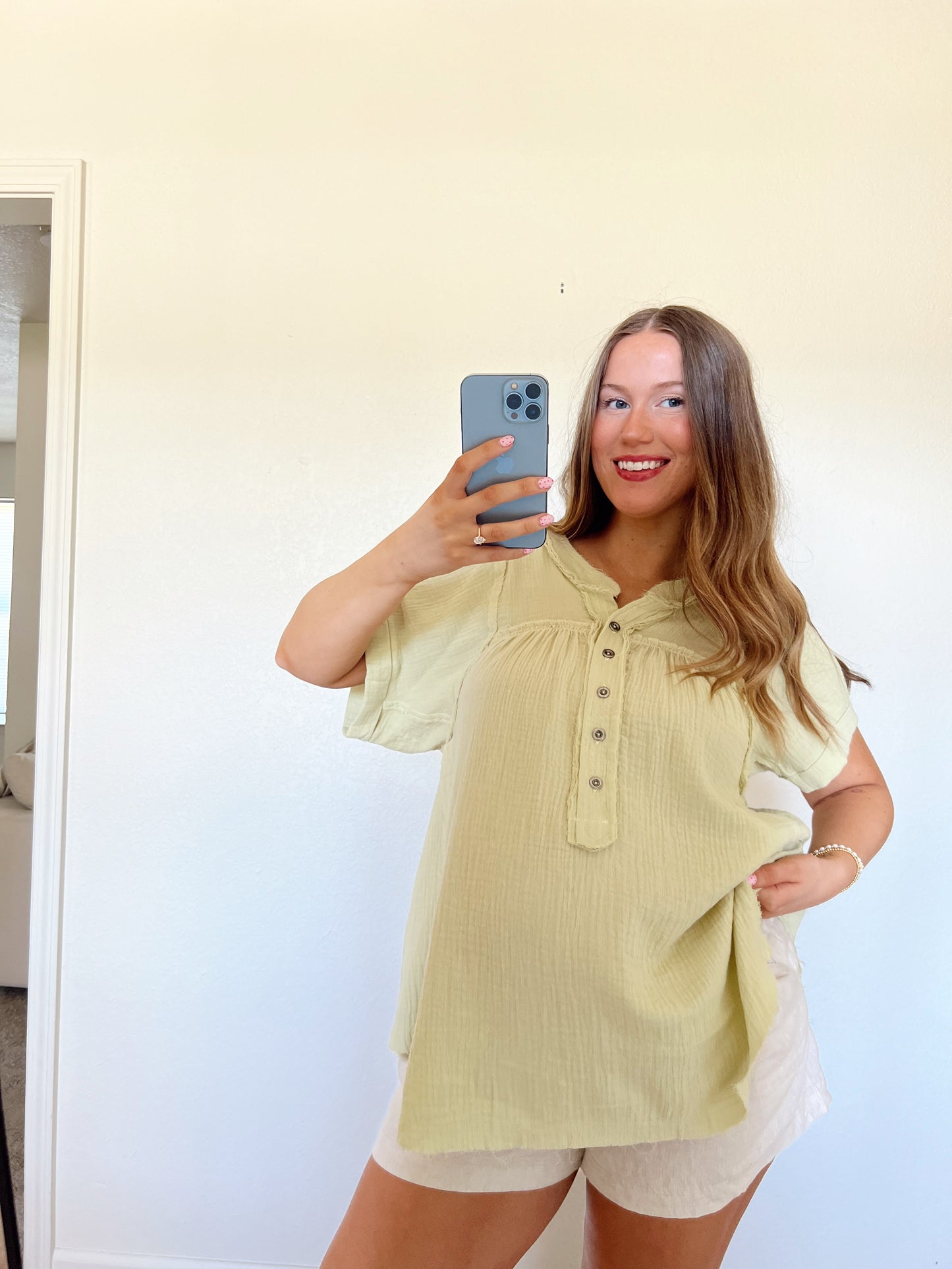 Alix Gauze Top - Dusty Lime