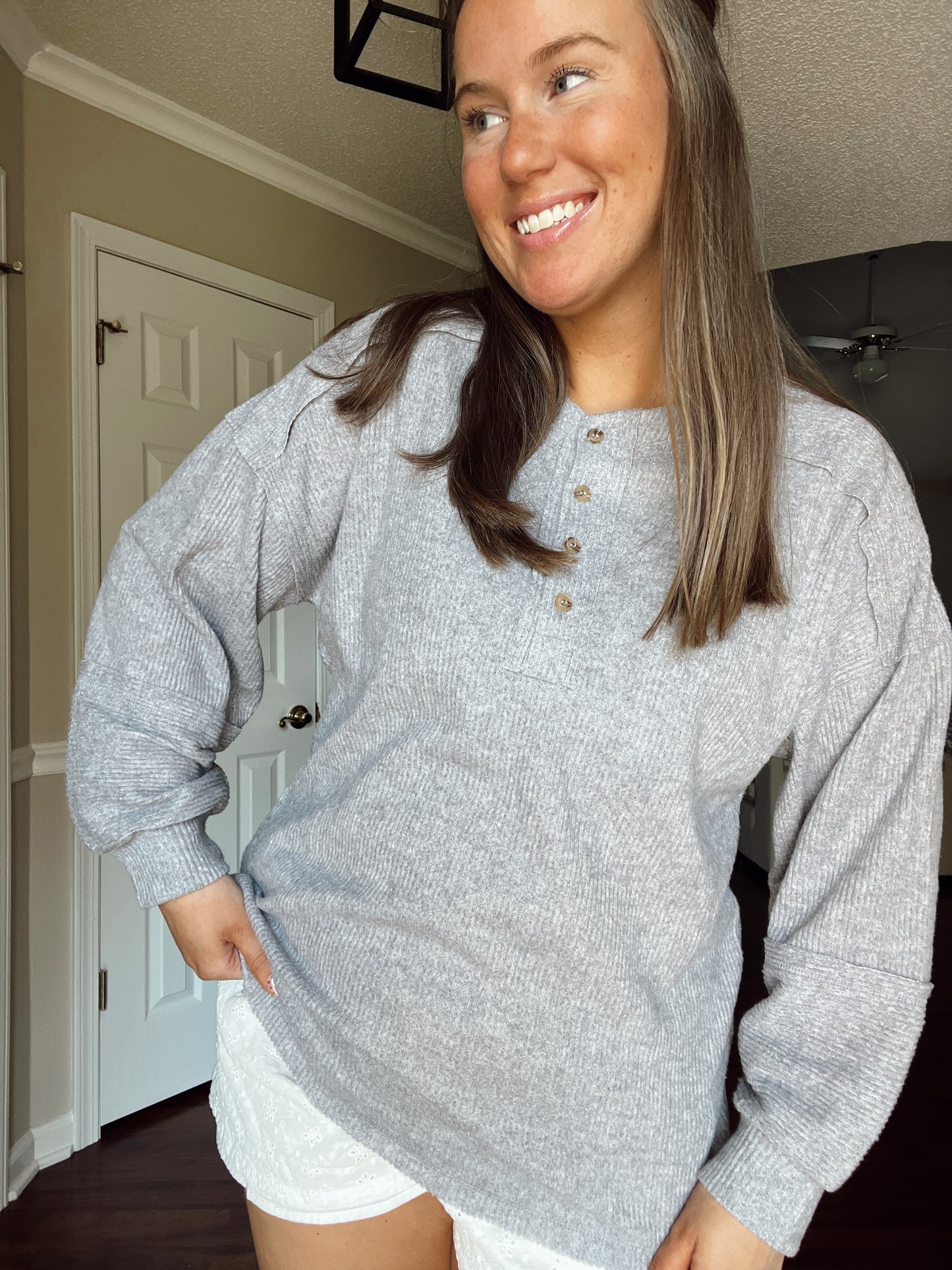 Aria Henley Top - Grey